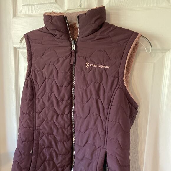 Free Country Quilted Vest Women’s Size S Small Purple Faux Fur Reversible - Picture 5 of 15